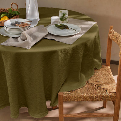 Nappe ronde basique en lin vert