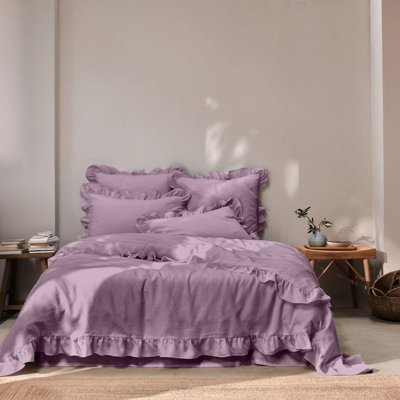 housse de couette 100% lin à volants Lilas