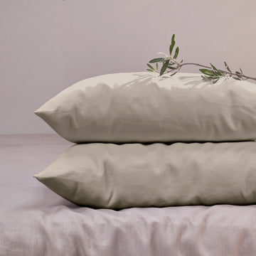 Lot de 2 taies d'oreiller simples en lin beige