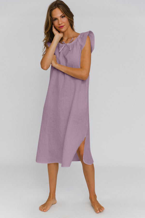 Robe de nuit en lin lavé « Rosa » Lilas 