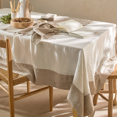 Nappe Pure Lin avec bordure contrastée ivoire