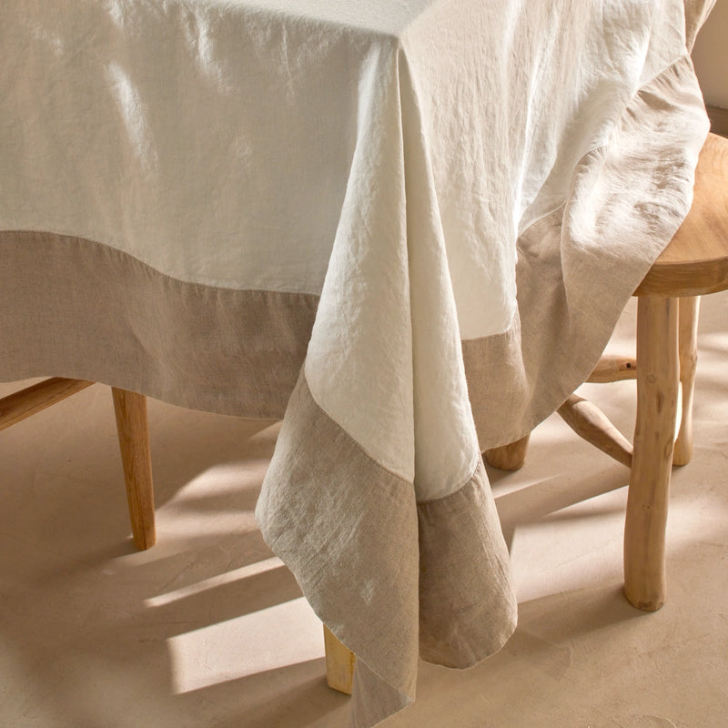 Nappe bicolore en lin lavé blanc ivoire