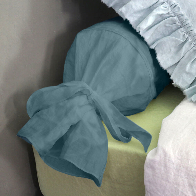 taie de traversin en lin bleu français