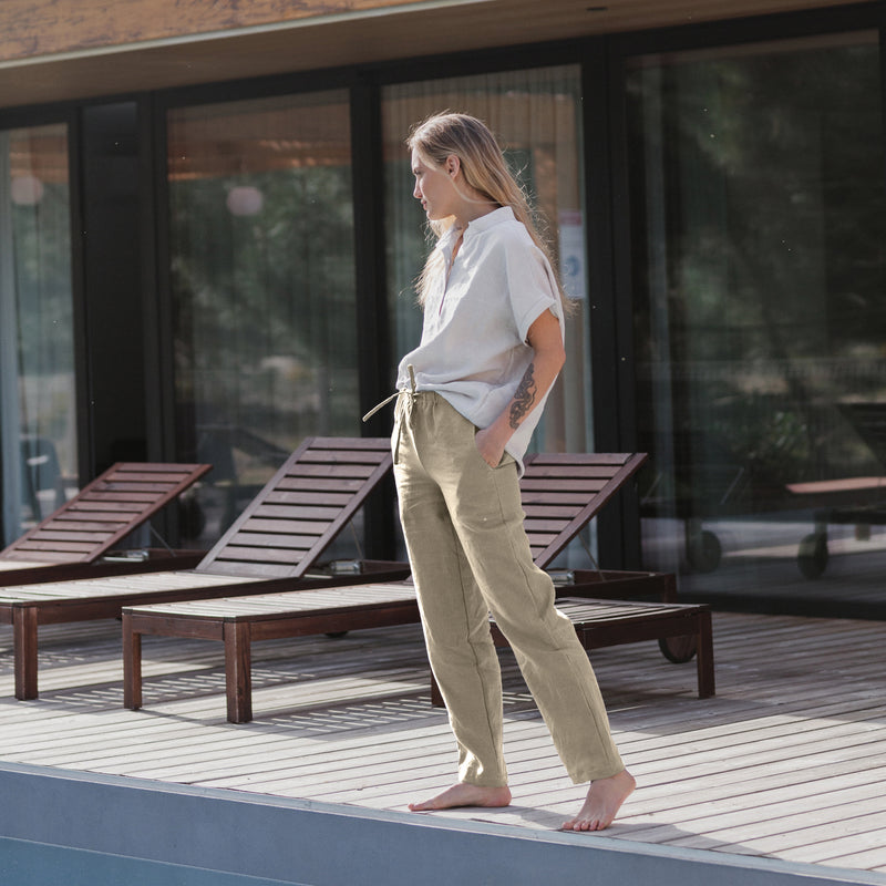 Pantalon décontracté femme lin beige Linenshed - Main Image