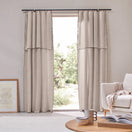 Rideau sur mesure panneau bordé bourdon en lin beige naturel