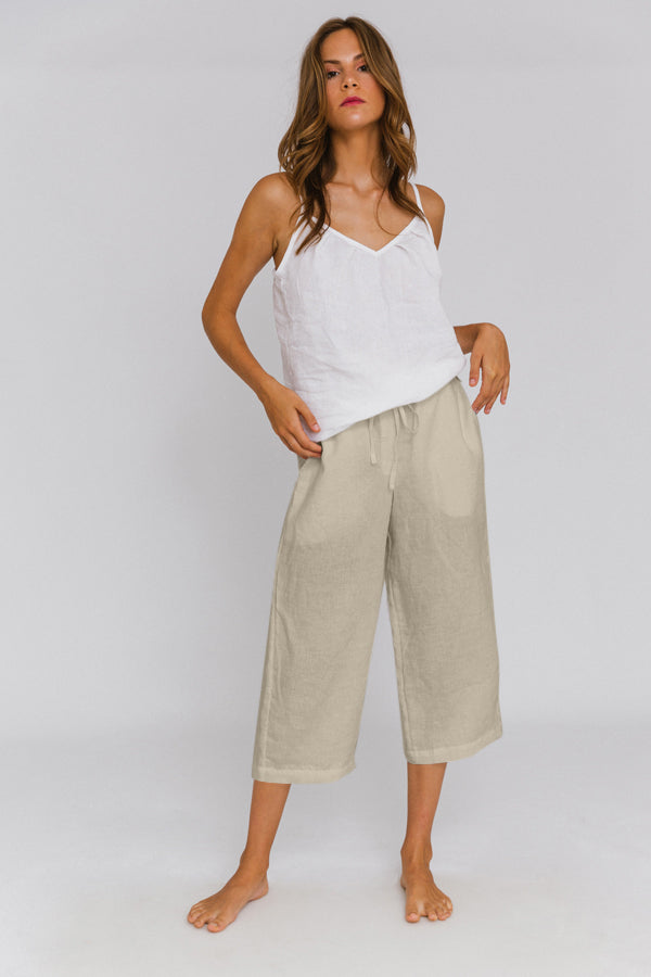 Pantalon Large Femme En Lin Et Coton - Taille Haute Avec Cordon - Coupe Détente, Confortable Pour L'Été Et Les Vacances