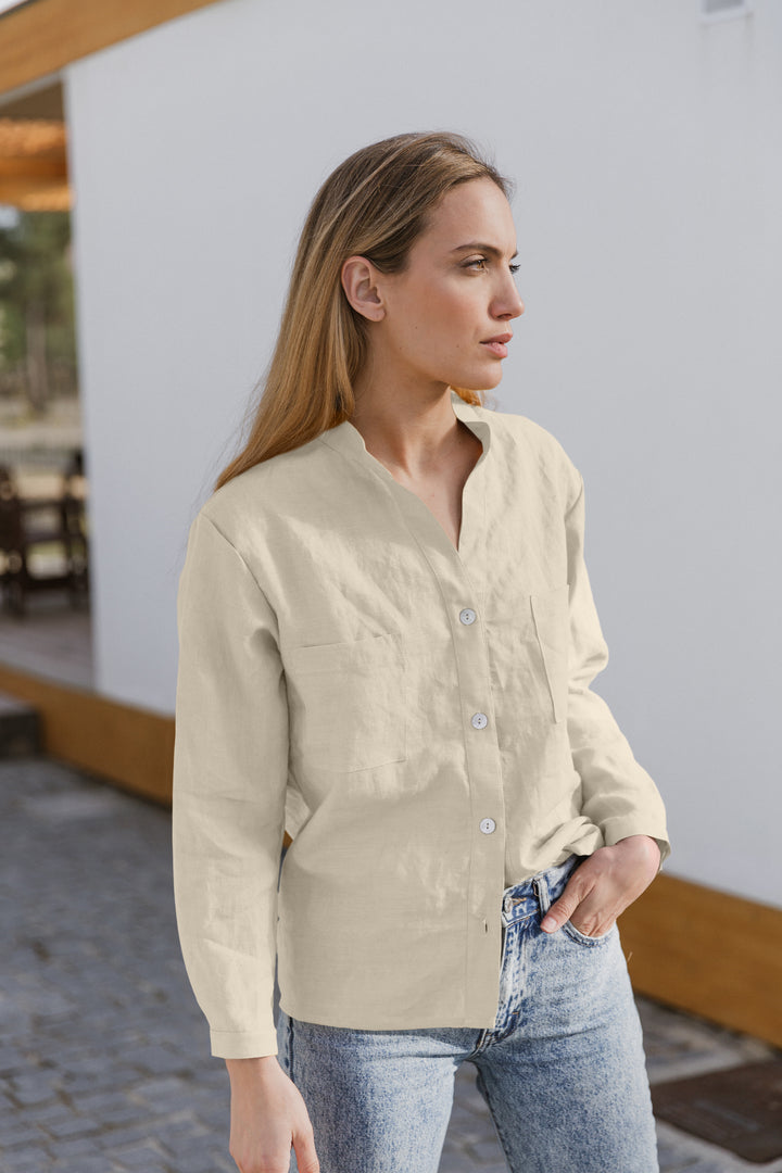 Chemisier Femme Together Brodé Manches Longues T42-44 - Viscose Marron Clair - Neuf