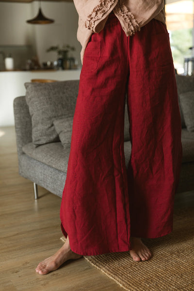 Pantalon évasé en lin 1 #colour_bordeaux 