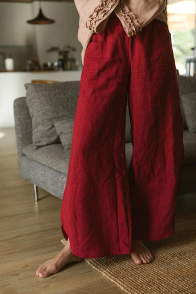 Pantalon évasé en lin 5 #colour_bordeaux 