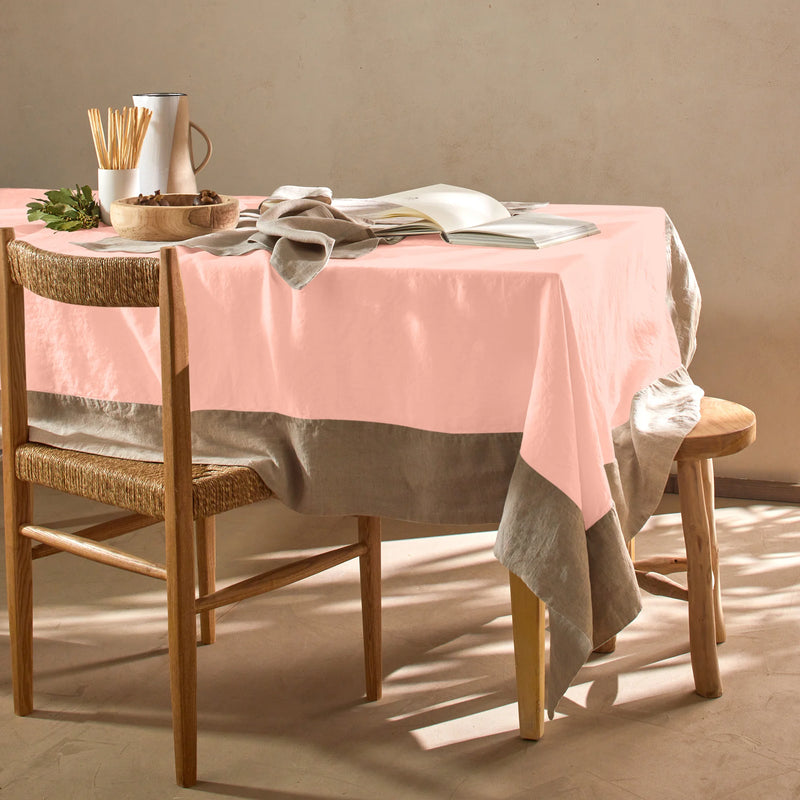 Nappe 100% Lin avec bordure contrastée rose