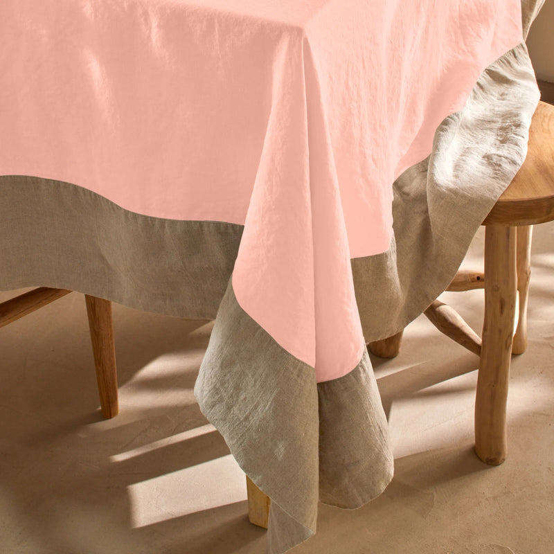 Nappe Pure Lin avec bordure contrastée rose