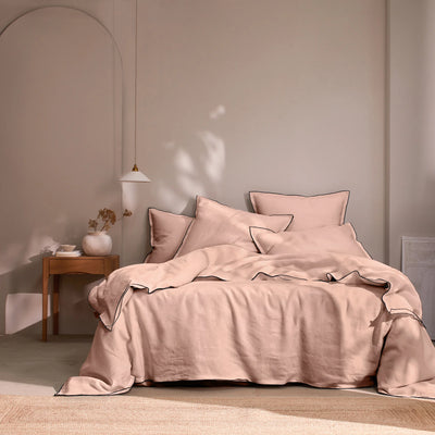 housse de couette en lin bords bourdon Vieux Rose