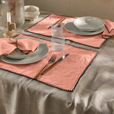 Sets de table "Point de Cheval" en lin rose