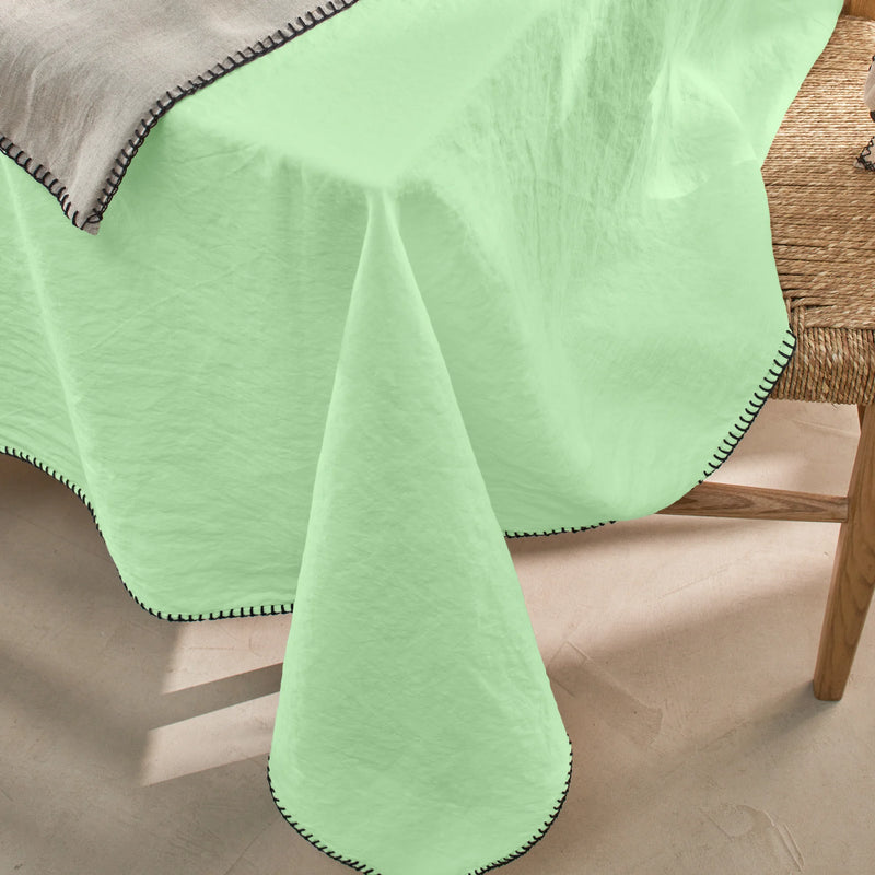Nappe rect. en lin point de cheval vert menthe