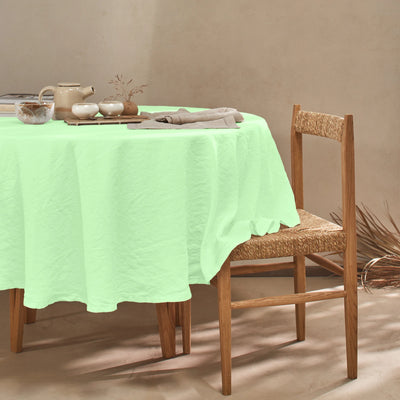 Nappe ronde sur mesure en lin lavé ajouré vert menthe