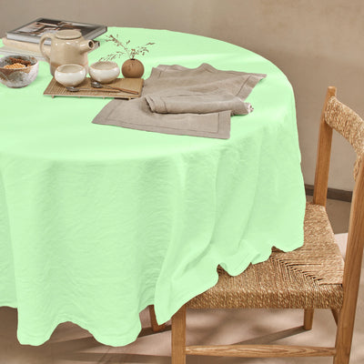 Nappe ronde sur mesure en lin ajouré vert menthe
