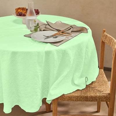 Nappe ronde en lin bord crochet vert menthe