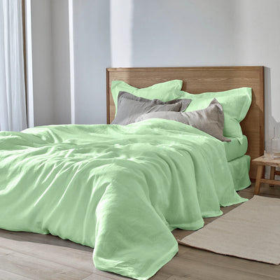 Housse de couette en lin à bords plats vert menthe