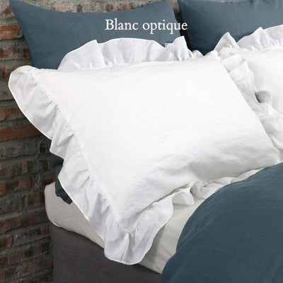 Taies d'oreiller romantiques à volants en lin Blanc #colour_blanc-optique