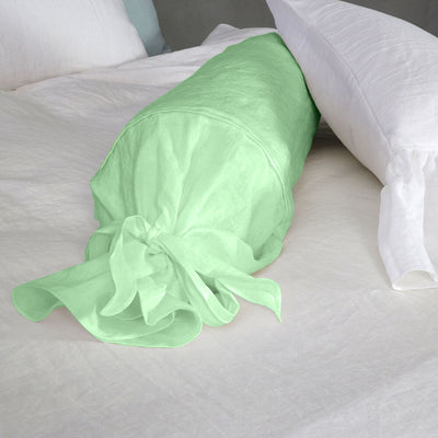 Taie de traversin en lin avec noeud vert menthe