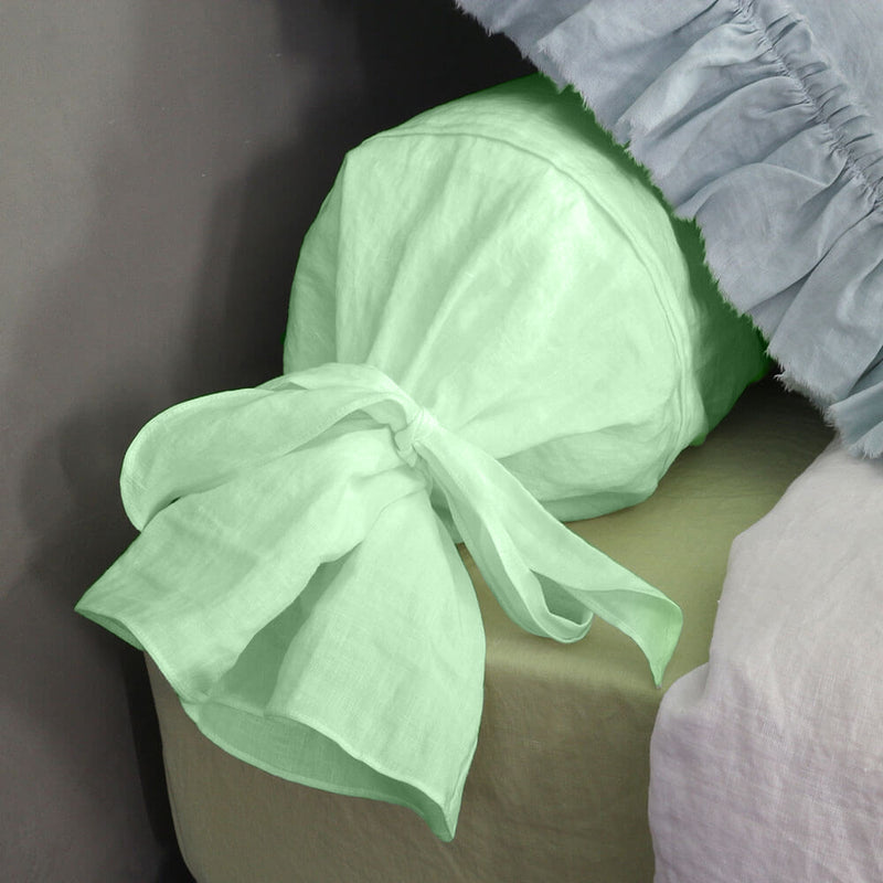 taie de traversin en lin vert menthe