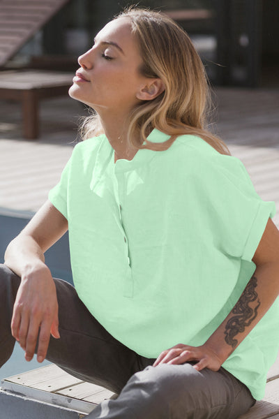chemisier en lin lavé manches courtes Vert Menthe