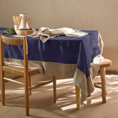 Nappe bicolore sur mesure en lin bleu nuit