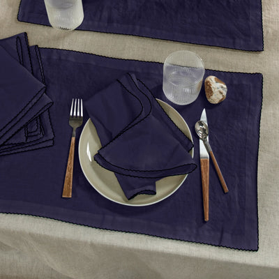 sets de table crochetés en lin bleu nuit