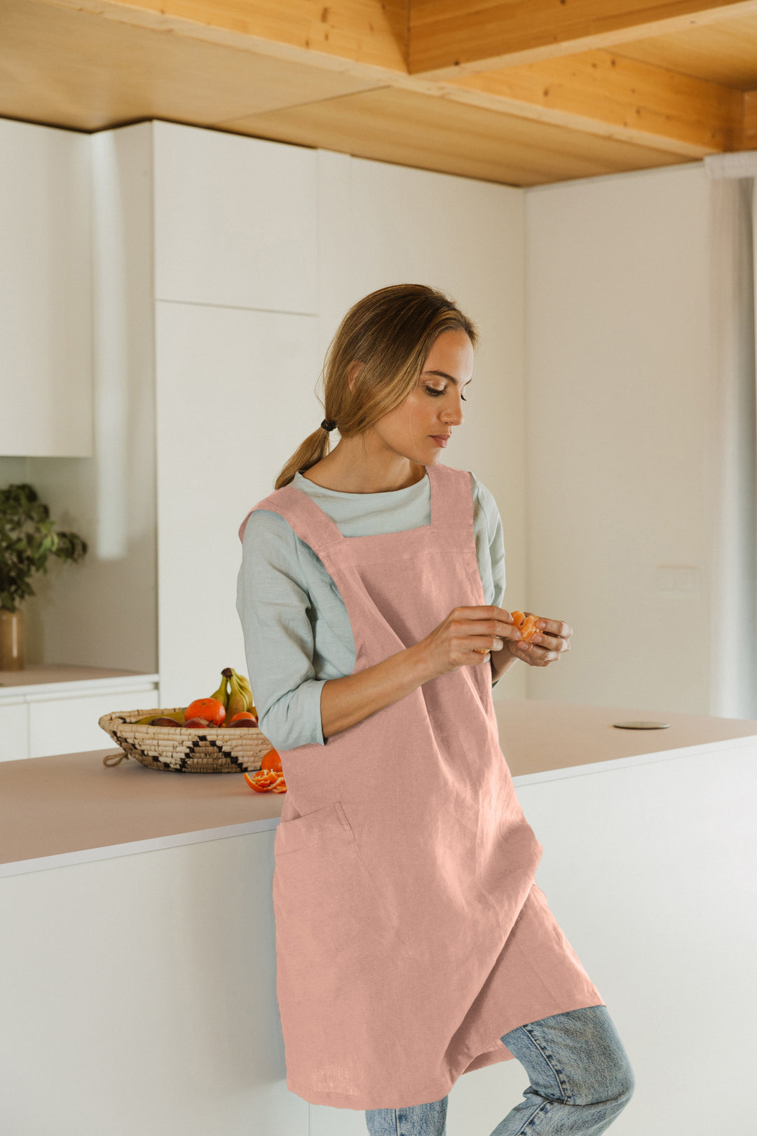 Tablier De Cuisine En Lin - Style Inspiré Rae Dunn - Beige, 100% Coton - Neuf