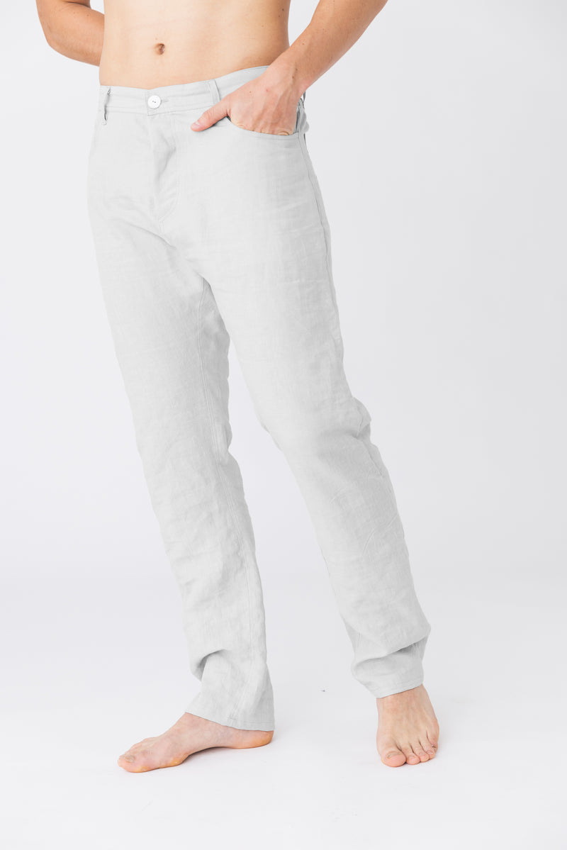 Pantalon en lin, style Jeans "Flavio" Blanc Optique 