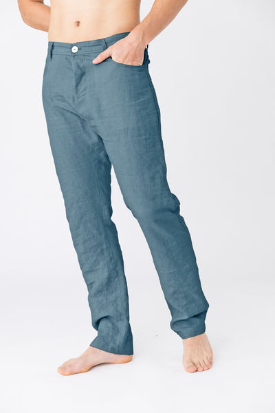 Pantalon en lin, style Jeans "Flavio" Bleu Francais #colour_bleu-francais
