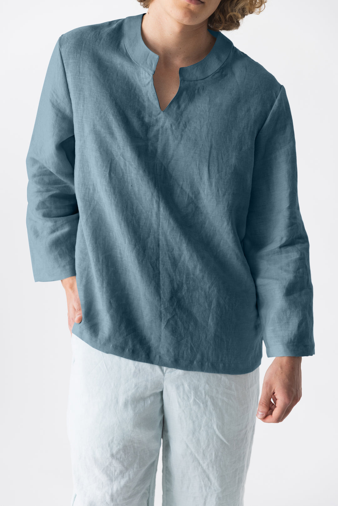 Tunique femme bleu ciel à manches réglables, taille 52/54