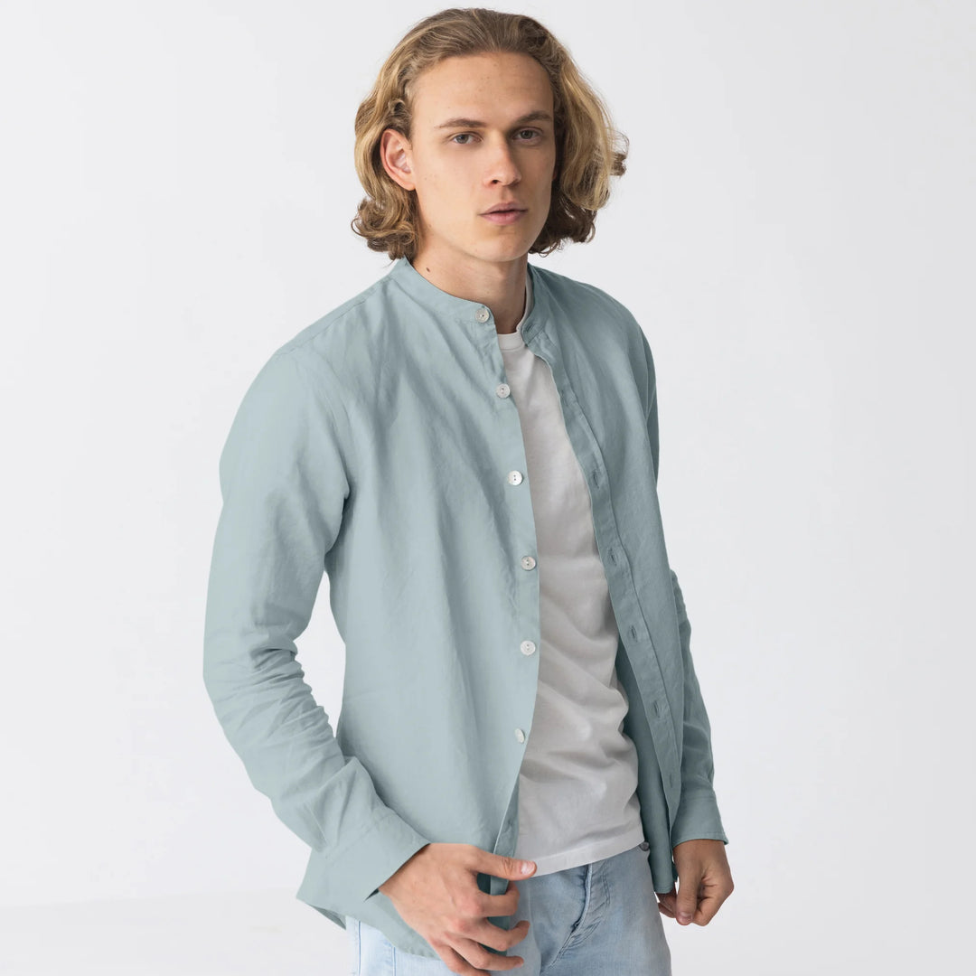 Chemise en lin col mao homme bleu clair Linenshed