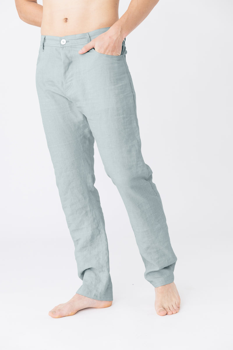 Pantalon en lin, style Jeans "Flavio" Bleu Glacier 