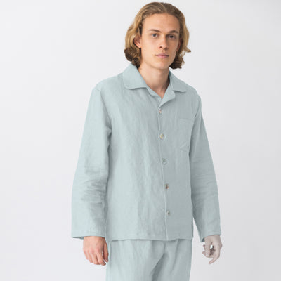 Veste de Pyjama homme en lin lavé Bleu glacier