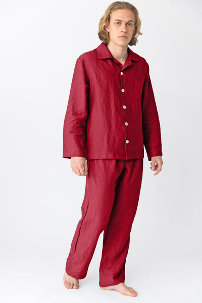 Pyjama long homme en lin lavé Bordeaux #colour_bordeaux