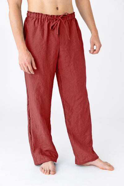 Pantalon de pyjama pour hommes en lin brique #colour_brique
