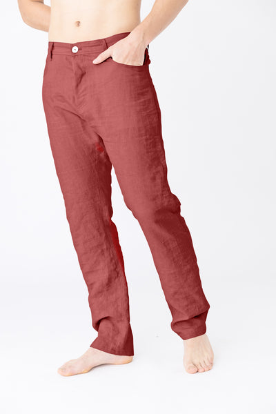 Pantalon en lin, style Jeans "Flavio" Brique #colour_brique