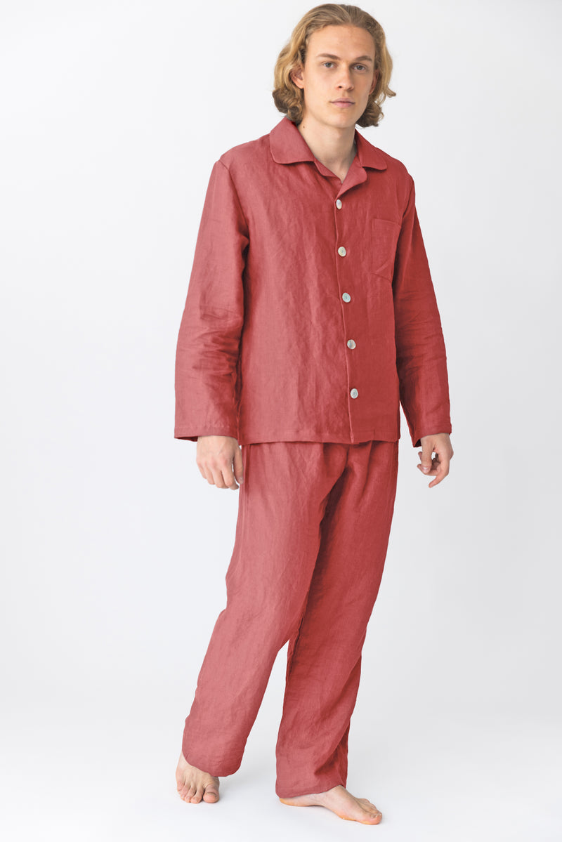 Pyjama long homme en lin lavé Brique 