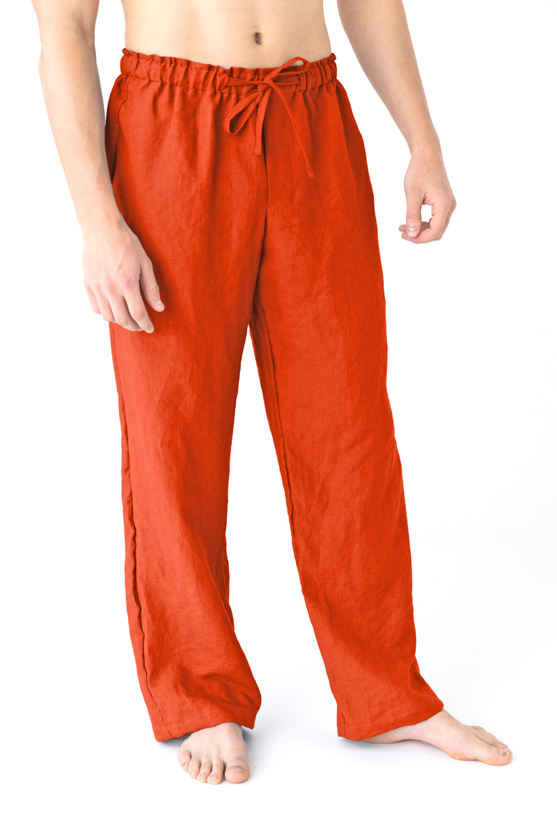 Pantalon de pyjama pour hommes en lin corail 