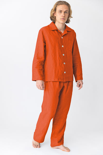 Pyjama long homme en lin lavé Corail #colour_corail