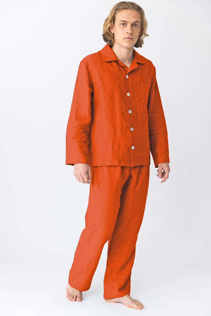 Pyjama long homme en lin lavé Corail 