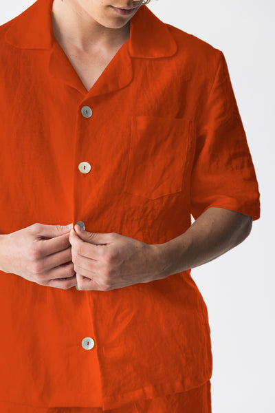 Veste pyjama en lin doux à manches courtes Corail #colour_corail