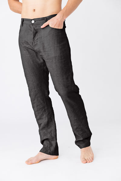 Pantalon en lin, style Jeans "Flavio" Encre Noire #colour_encre-noire