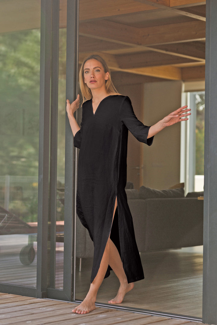 Robe Noire Robe En Lin Ample Grande Taille Robe Tunique