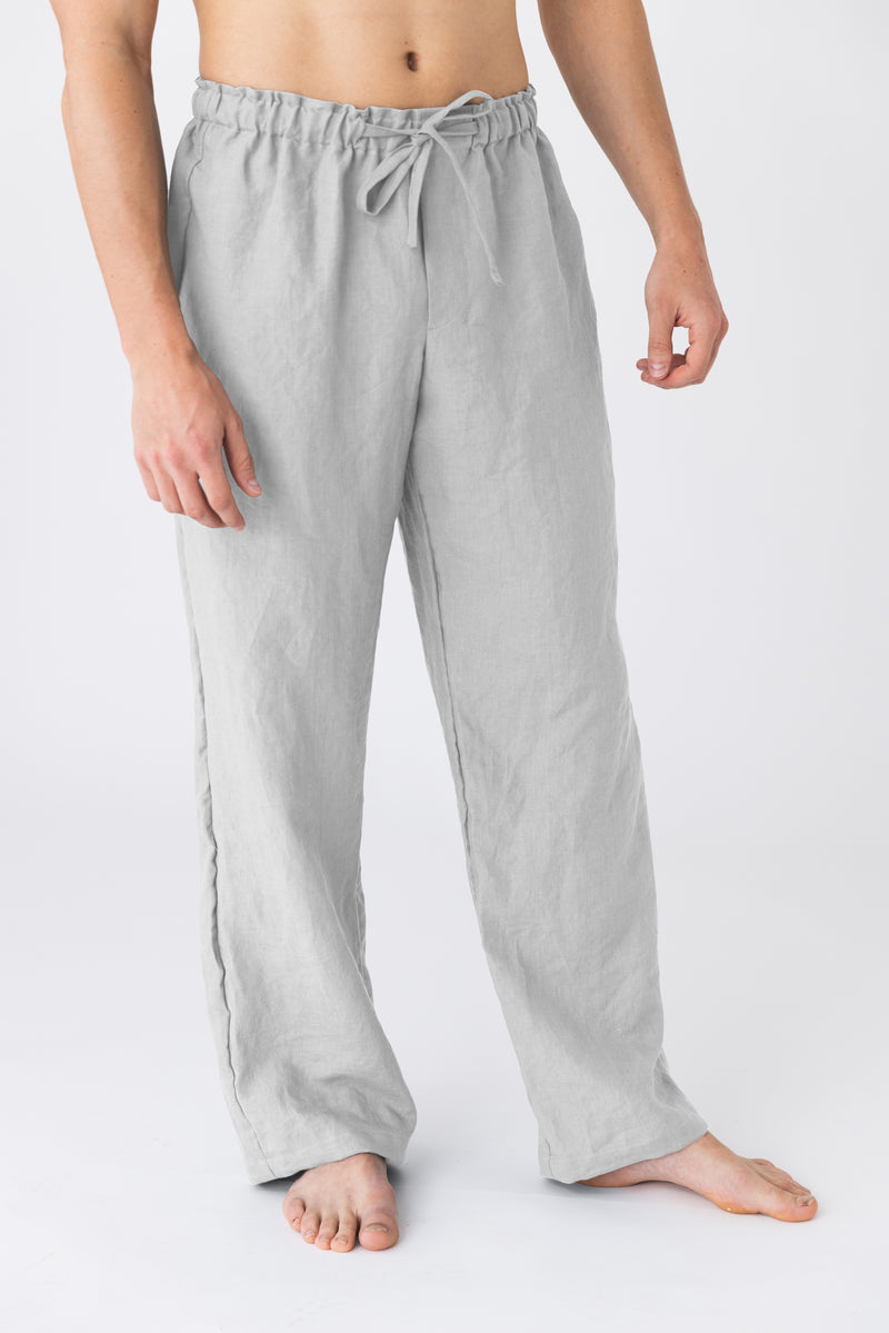 Pantalon de pyjama pour hommes en lin gris-mineral 