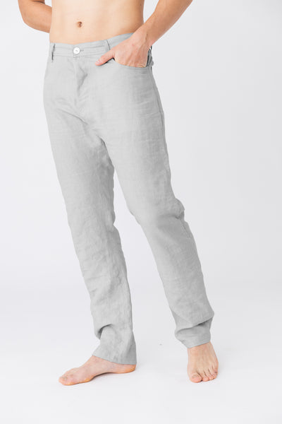 Pantalon en lin, style Jeans "Flavio" Gris Minéral #colour_gris-mineral