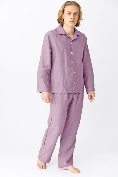 Pyjama long homme en lin lavé Lilas #colour_lilas