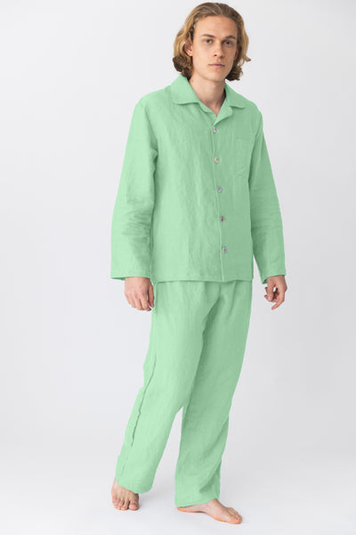 Pyjama long homme en lin lavé Vert Menthe #colour_vert_menthe