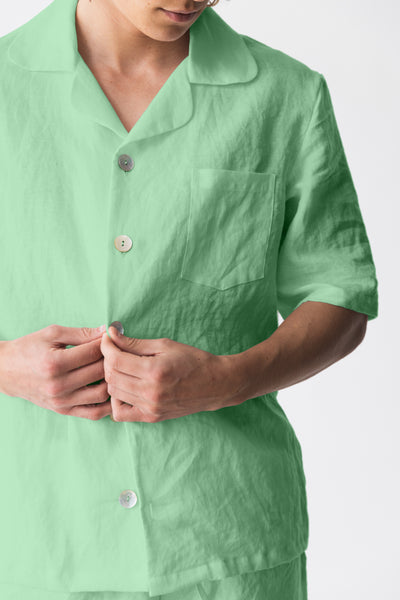 Veste pyjama en lin doux à manches courtes Vert Menthe #colour_vert_menthe